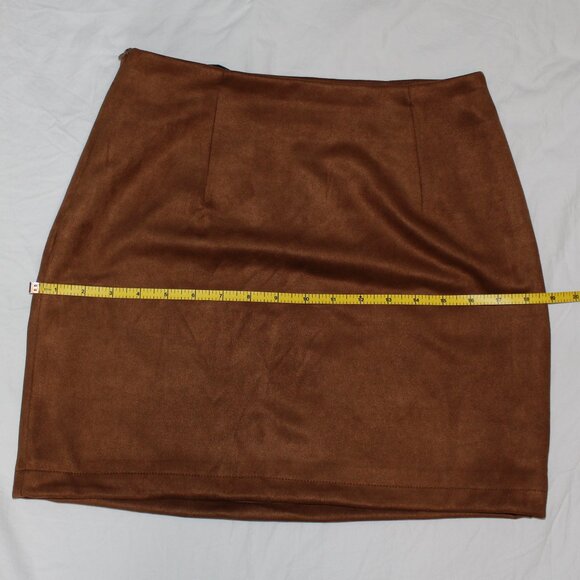 NWT - IDEALSANXUN High Waist Bodycon Pencil Mini Skirt - Tan Faux Suede - Small - Picture 10 of 15